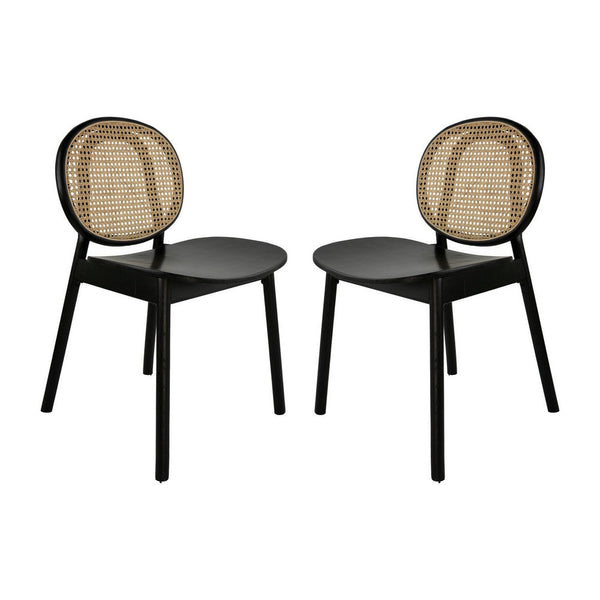 Ada 24 Inch Dining Chair, Cane Rattan Back, Beech Wood, Set of 2, Black - BM285132