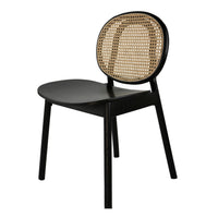 Ada 24 Inch Dining Chair, Cane Rattan Back, Beech Wood, Set of 2, Black - BM285132