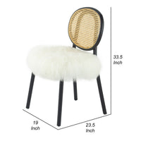 Ada 24 Inch Dining Chair, Cane Rattan Back, Fur Seat, Set of 2, Black - BM285138