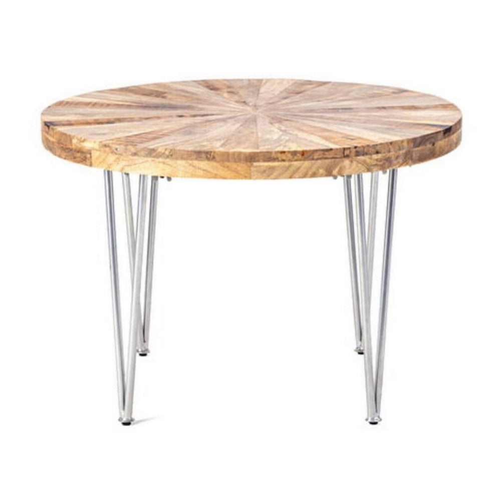 26 Inch Coffee Table, Modern, Mango Wood Top, Iron Legs, Silver, Brown - BM285141