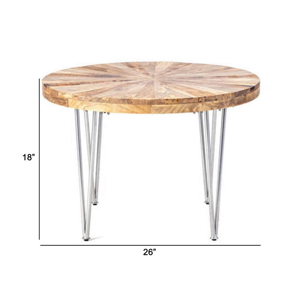 26 Inch Coffee Table, Modern, Mango Wood Top, Iron Legs, Silver, Brown - BM285141