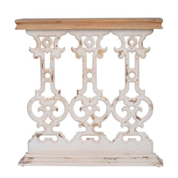 32 Inch Console Table, Fir Wood, Traditional, Scrollwork, Antique White - BM285142