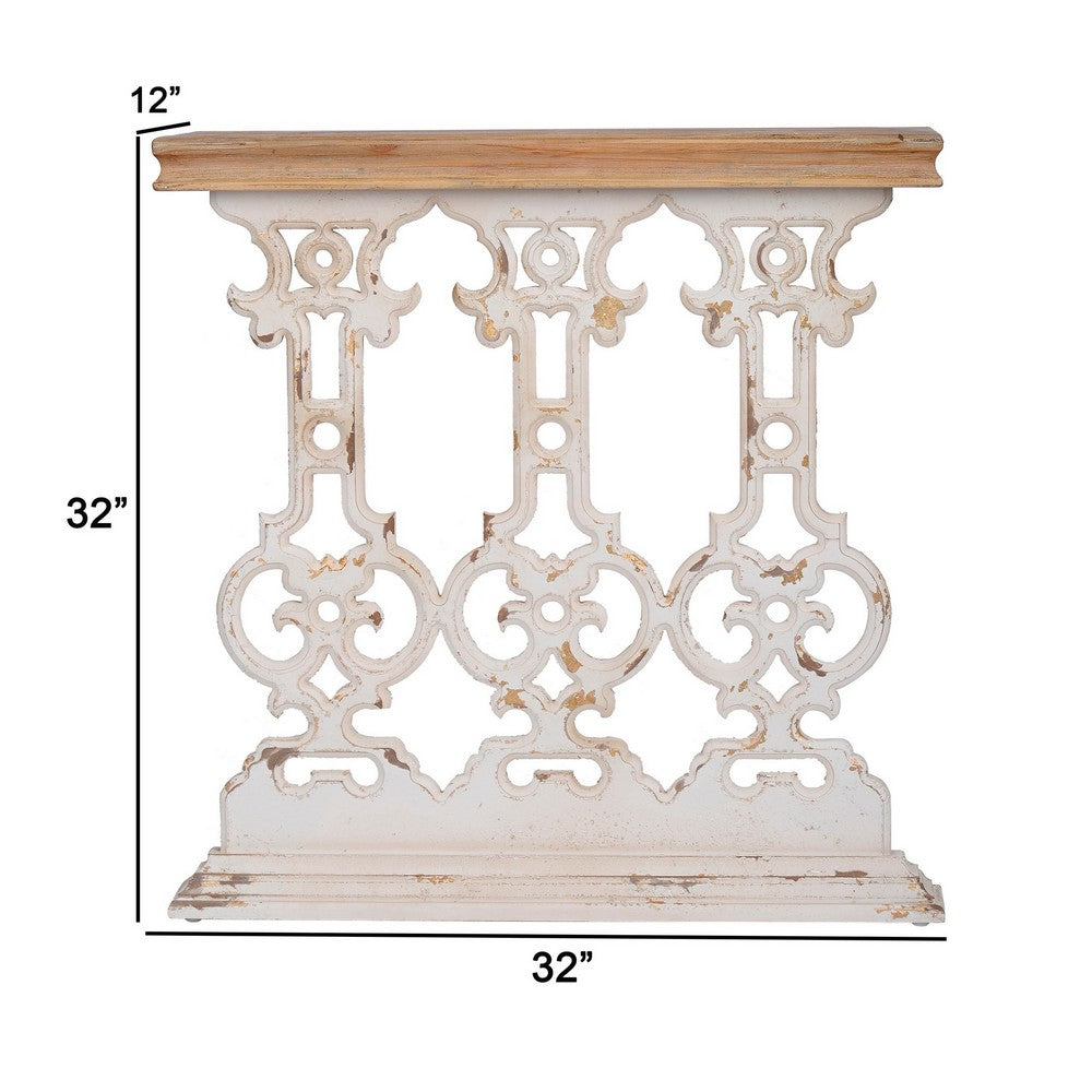 32 Inch Console Table, Fir Wood, Traditional, Scrollwork, Antique White - BM285142