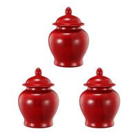 6 Inch Small Ginger Jar, Lidded, Porcelain, Bell Shape Set of 3, Red - BM285146