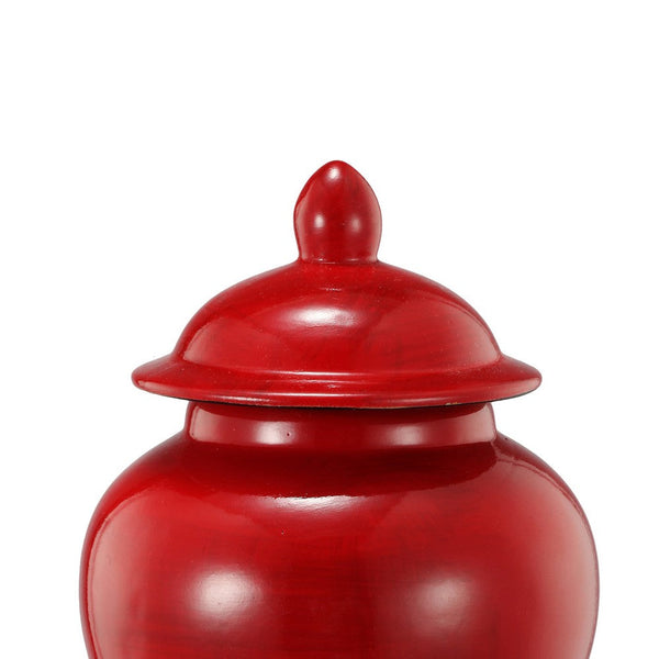 6 Inch Small Ginger Jar, Lidded, Porcelain, Bell Shape Set of 3, Red - BM285146