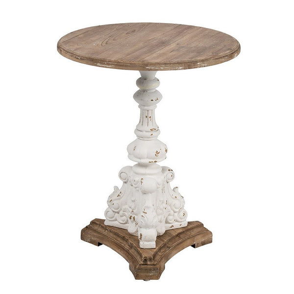 27 Inch Side End Table, Mango Wood, Round, Turned Pedestal, White, Brown - BM285153