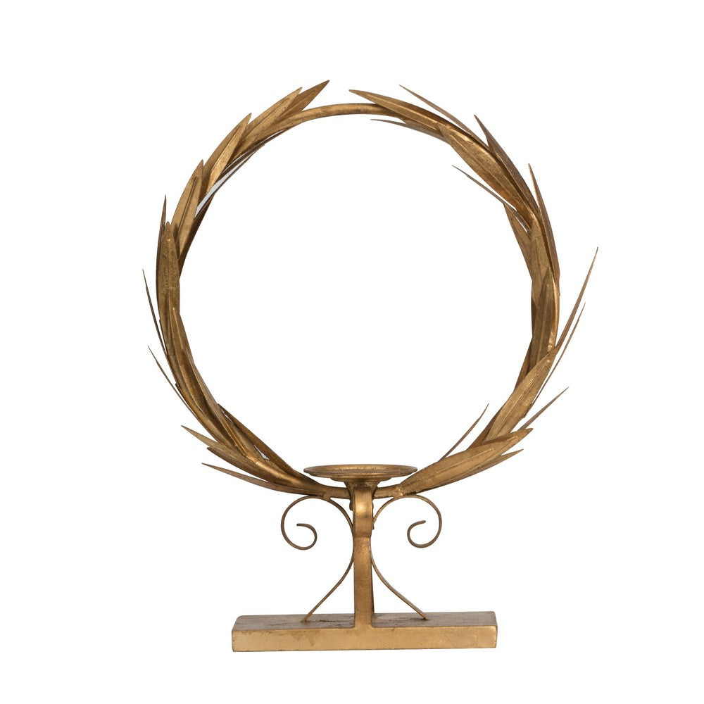 20 Inch Luxury Accent Candle Holder, Laurel Wreath, Metal Frame Gold Finish - BM285156