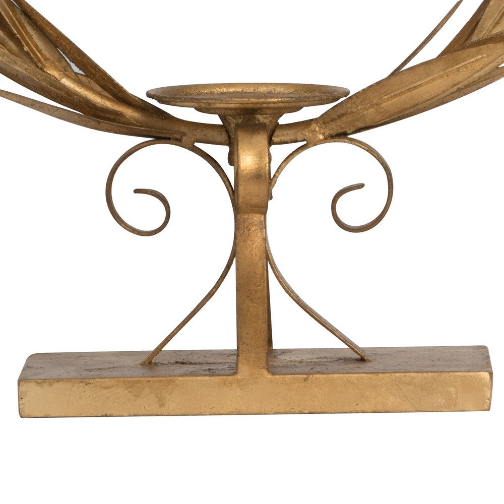 20 Inch Luxury Accent Candle Holder, Laurel Wreath, Metal Frame Gold Finish - BM285156