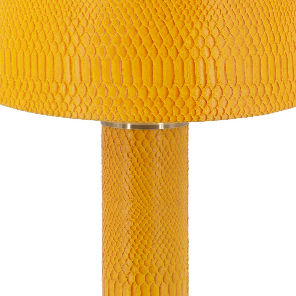 27 Inch Modern Table Lamp, Vegan Faux Leather, Iron, Bright Orange Yellow - BM285167