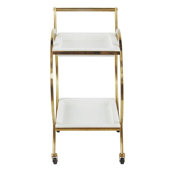 Sia 34 Inch Rolling Bar Cart, Round Steel Frame, Removable Trays White Gold - BM285170