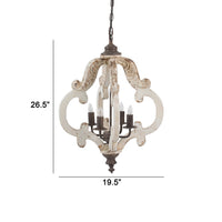 20 Inch 4 Light Wood Chandelier, Classic Candelabra Style, Vintage, White - BM285176