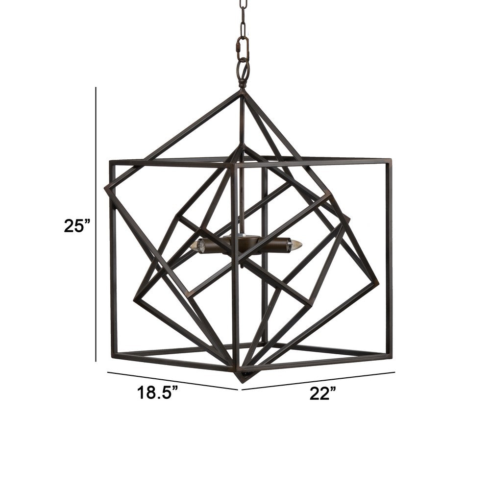19 Inch 2 Light Chandelier, Geometric Pattern, Iron Frame, Retro, Black - BM285182