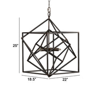 19 Inch 2 Light Chandelier, Geometric Pattern, Iron Frame, Retro, Black - BM285182