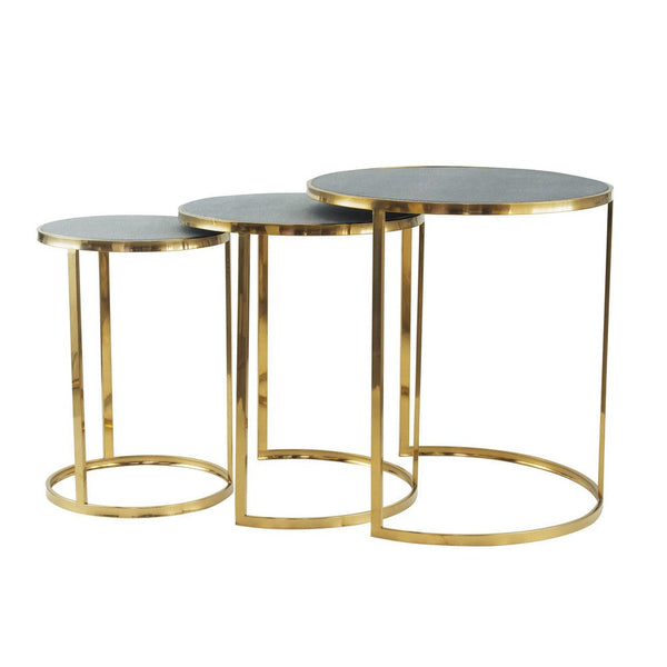 24, 22, 21 Inch Nesting Table, Gold Stainless Steel, Vegan Faux Leather Top - BM285183