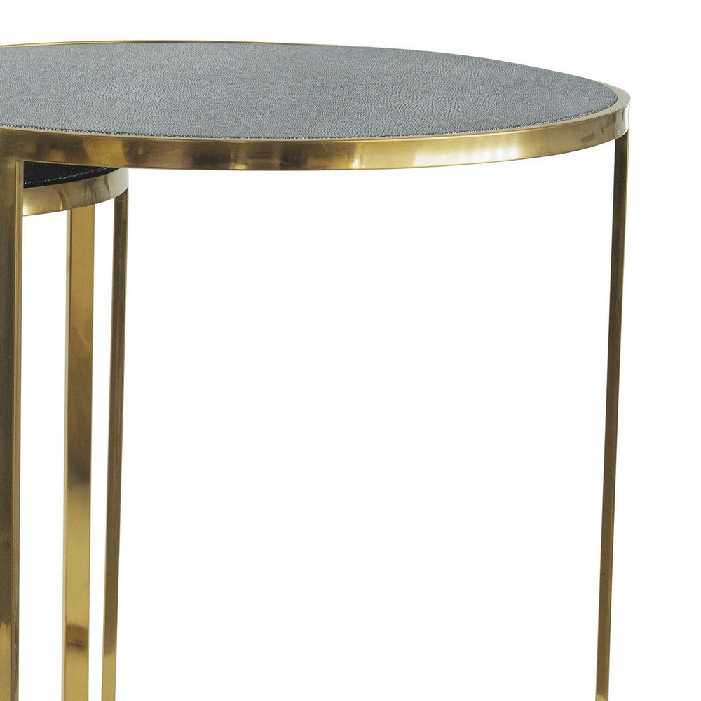 24, 22, 21 Inch Nesting Table, Gold Stainless Steel, Vegan Faux Leather Top - BM285183