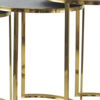 24, 22, 21 Inch Nesting Table, Gold Stainless Steel, Vegan Faux Leather Top - BM285183