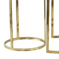 24, 22, 21 Inch Nesting Table, Gold Stainless Steel, Vegan Faux Leather Top - BM285183