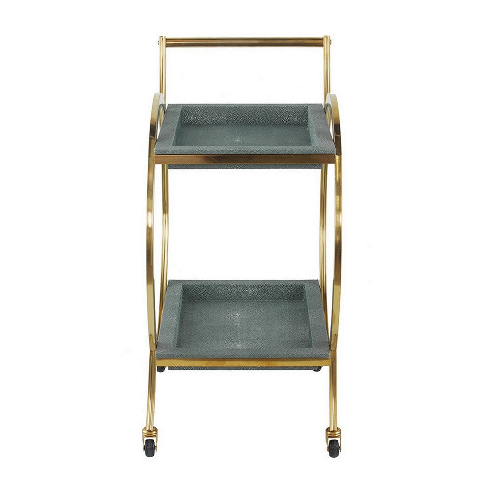 Sia 34 Inch Rolling Bar Cart, Round Steel Frame, Removable Trays Gray, Gold - BM285193