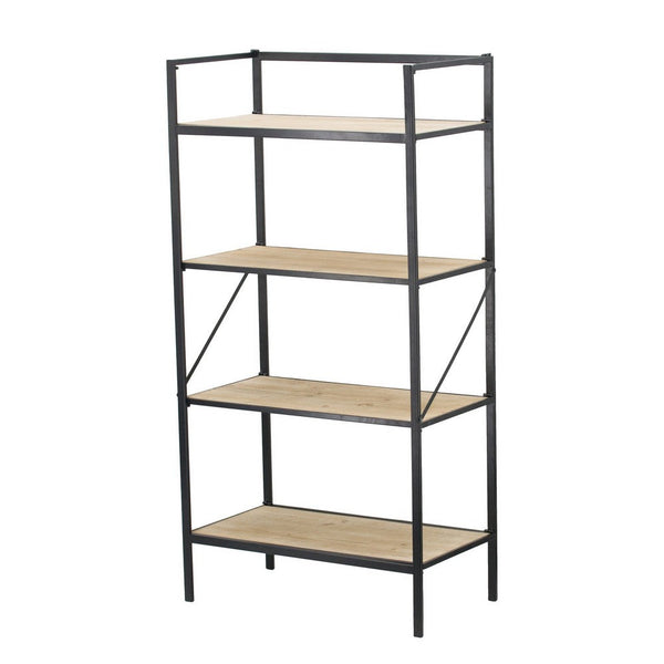 47 Inch Standing Bookshelf, Modern, 4 Tier, Fir Wood, Iron, Black, Brown - BM285196