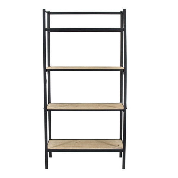 47 Inch Standing Bookshelf, Modern, 4 Tier, Fir Wood, Iron, Black, Brown - BM285196