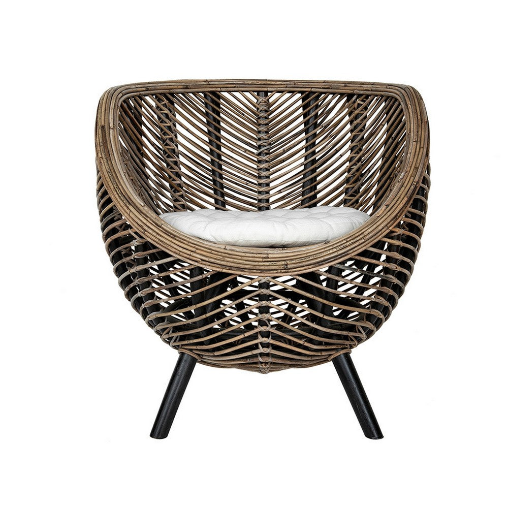 27 Inch Accent Chair, Rattan Frame, Curved Round Silhouette, Brown, Black - BM285199