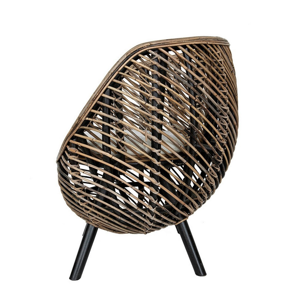 27 Inch Accent Chair, Rattan Frame, Curved Round Silhouette, Brown, Black - BM285199