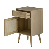 Keli 28 Inch Accent Cabinet, 1 Drawer, Pine, Woven Rattan Design, Natural - BM285208