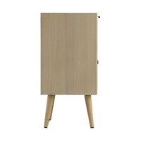 Keli 28 Inch Accent Cabinet, 1 Drawer, Pine, Woven Rattan Design, Natural - BM285208