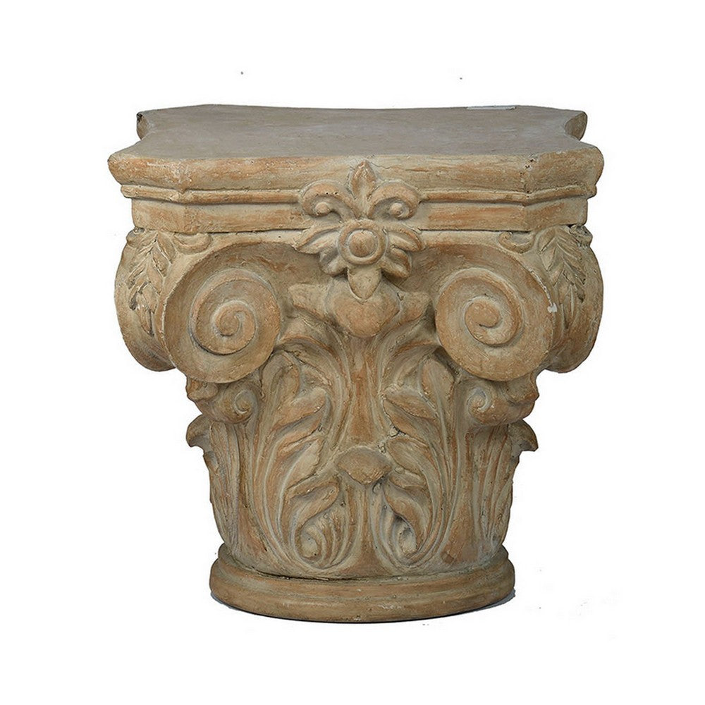 18 Inch Column Benzara 18 Inch Column Pedestal, Classic Carved Scrollwork, Floral ...