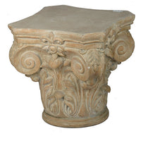 18 Inch Column Pedestal, Classic Carved Scrollwork, Floral, Antique White - BM285209