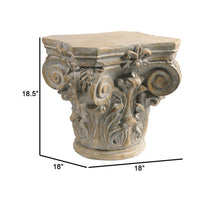 18 Inch Column Pedestal, Classic Carved Scrollwork, Floral, Antique White - BM285209