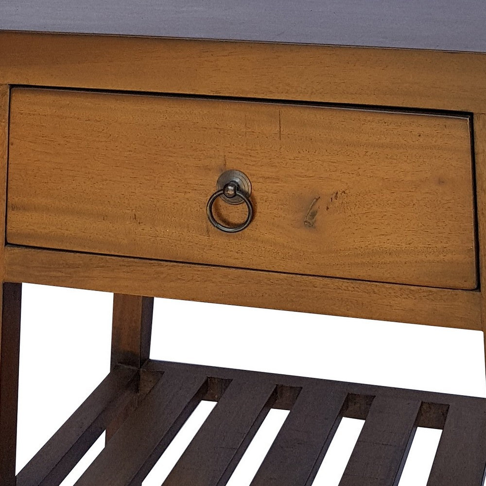 26 Inch Side Table, Classic Look, Drawer, Slatted Shelf, Modern Wood Brown - BM285211