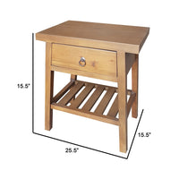 26 Inch Side Table, Classic Look, Drawer, Slatted Shelf, Modern Wood Brown - BM285211