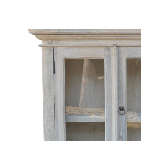 33 Inch Classic Wood Cabinet, 1 Shelf, 2 Glass Doors, Metal Handle, White - BM285219