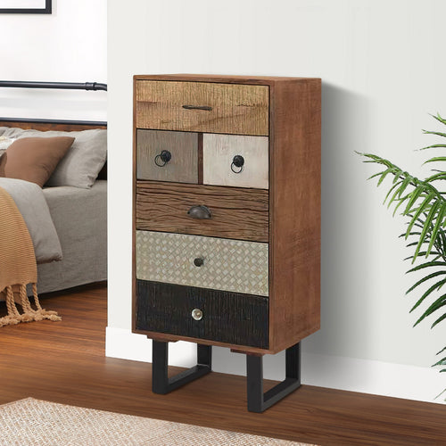 Benzara 42 Inch Tall Dresser Chest, Multicolor, 6 Drawers, Sturdy Sled  Base, Brown - BM285221