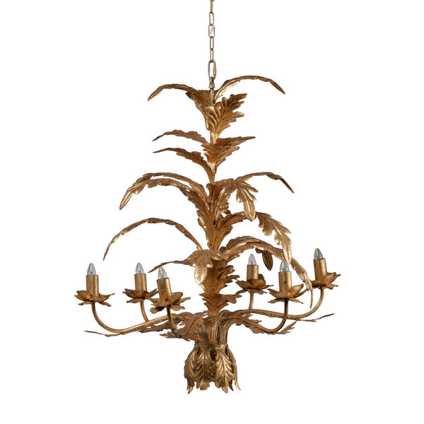 26 Inch 6 Light Chandelier, Iron, Cascading Leaves, Vintage, Classic, Gold - BM285222