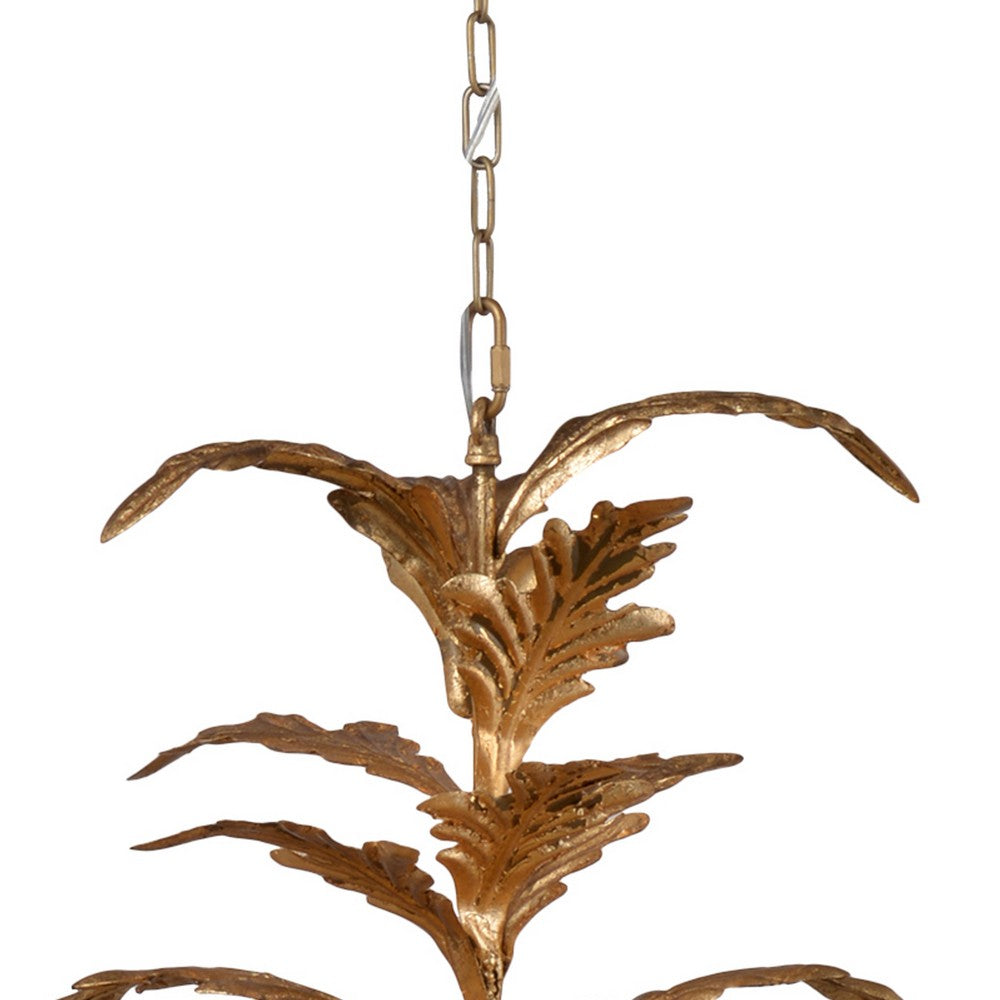 26 Inch 6 Light Chandelier, Iron, Cascading Leaves, Vintage, Classic, Gold - BM285222