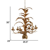 26 Inch 6 Light Chandelier, Iron, Cascading Leaves, Vintage, Classic, Gold - BM285222