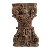 19 Inch Classic Stool Table, Carved Pillar Accent, Wood, Antique Brown - BM285223