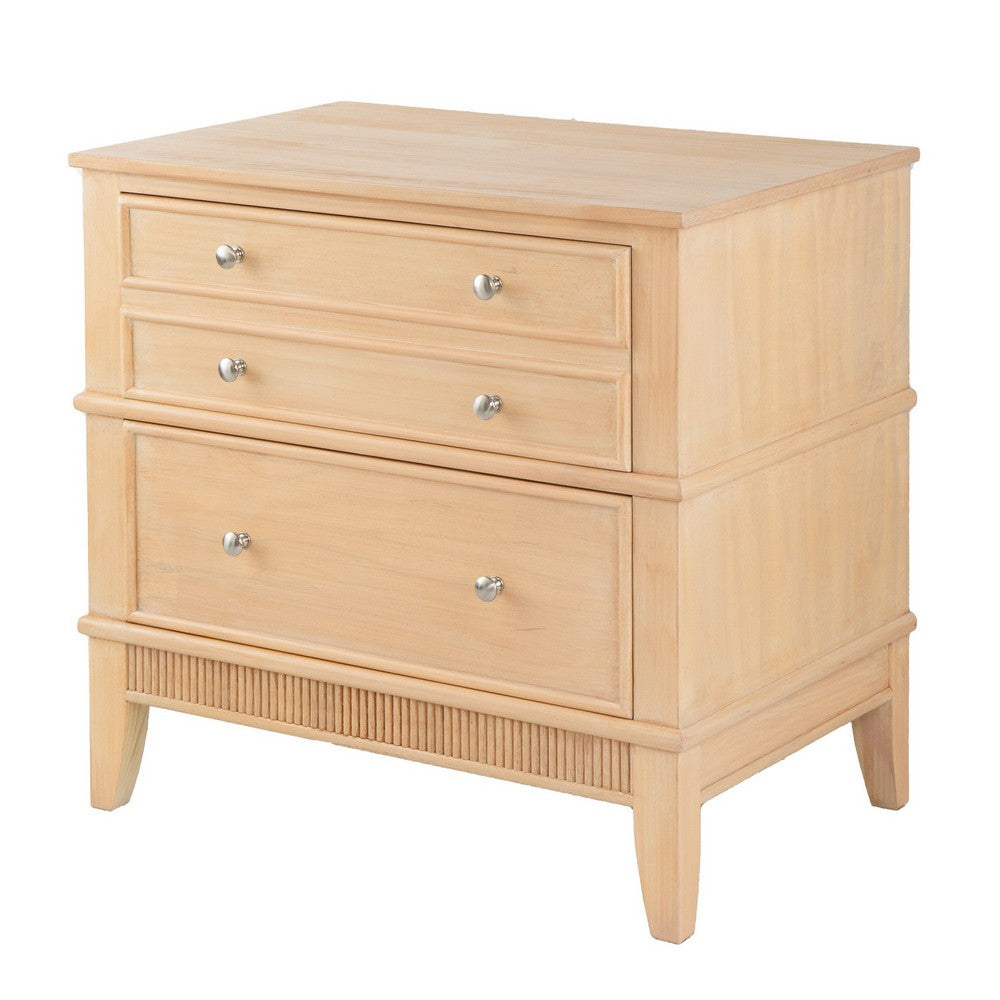 27 Inch Bedside Table, 2 Drawers, Textured Wood, Modern Veneer Finish Brown - BM285224