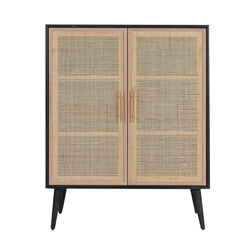 Dana 40 Inch Storage Cabinet, Wood Frame, 2 Shelves, 2 Rattan Doors, Black - BM285226
