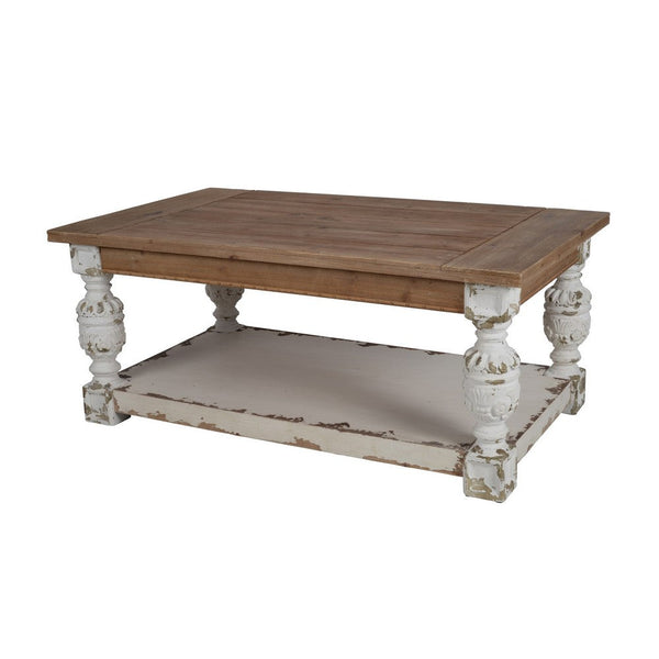 47 Inch Classic Coffee Table, Rectangular, Carved Leg, Bottom Shelf, Brown - BM285229