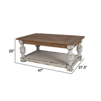 47 Inch Classic Coffee Table, Rectangular, Carved Leg, Bottom Shelf, Brown - BM285229