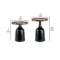 20, 17 Inch Side Table, Acacia Wood, Flared Pedestal Base, Aluminum, Black - BM285231