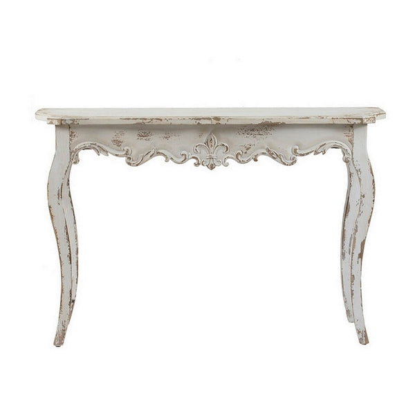 30 Inch Console Table, Fir Wood, Rectangle, Curved Legs, Distressed White - BM285232