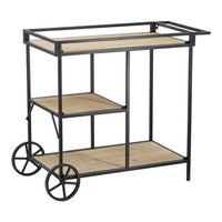 32 Inch Bar Cart, 3 Tiers, Fir Wood Shelves, Iron Frame, Black, Brown - BM285235
