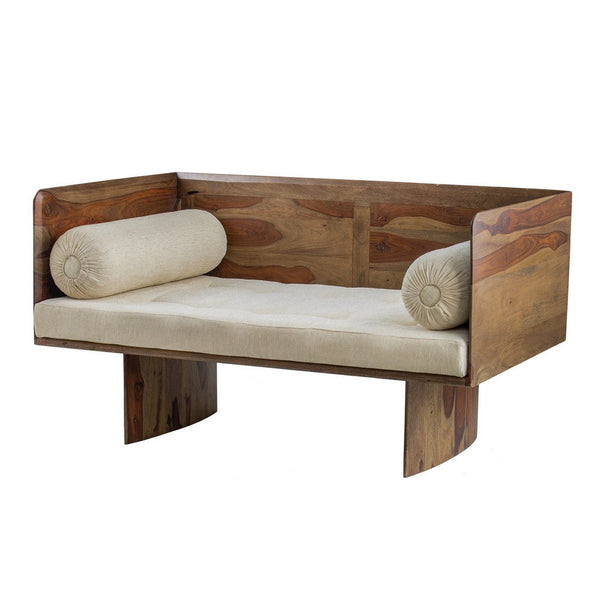 Enid 55 Inch Two Seater Sofa Bench, Modern Rustic Wood Frame, Brown - BM285245
