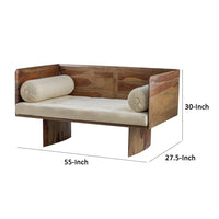Enid 55 Inch Two Seater Sofa Bench, Modern Rustic Wood Frame, Brown - BM285245