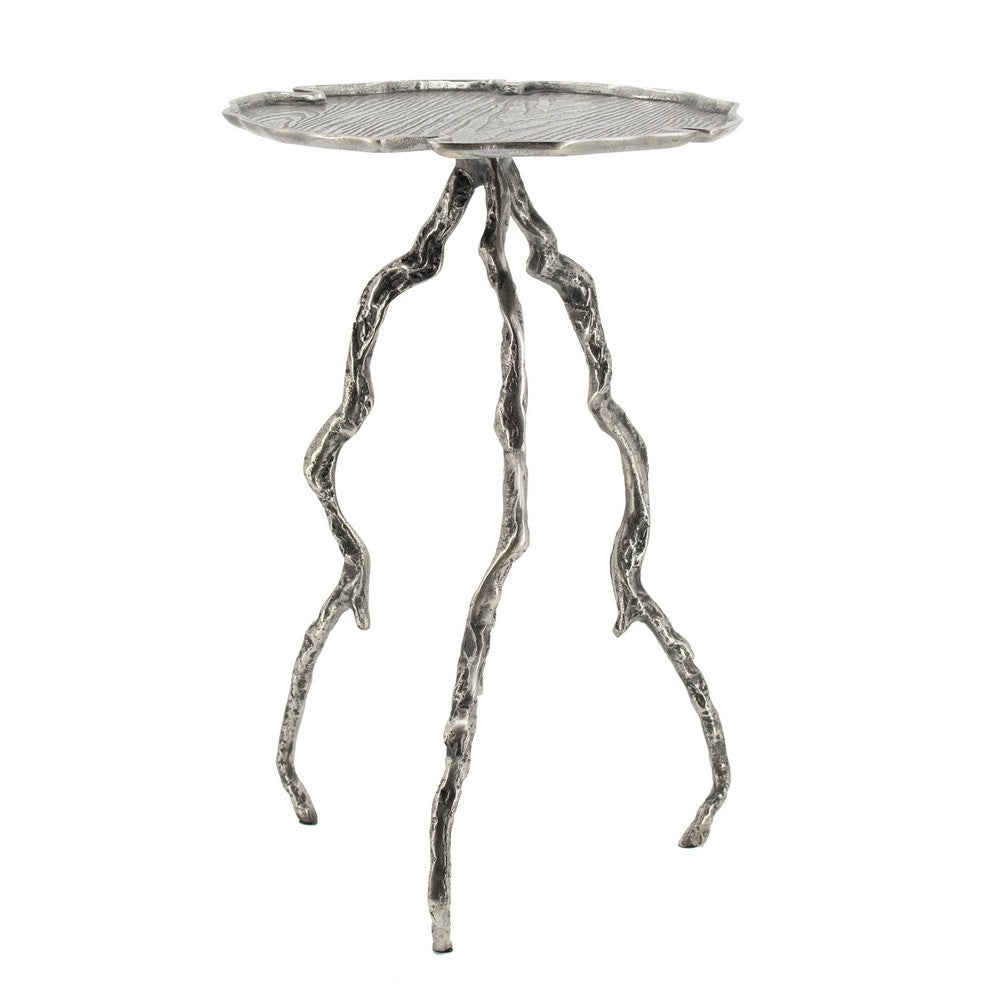 24 Inch Accent Table, Aluminum Metal Branch Tripod Legs, Antique Silver - BM285251