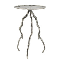 24 Inch Accent Table, Aluminum Metal Branch Tripod Legs, Antique Silver - BM285251